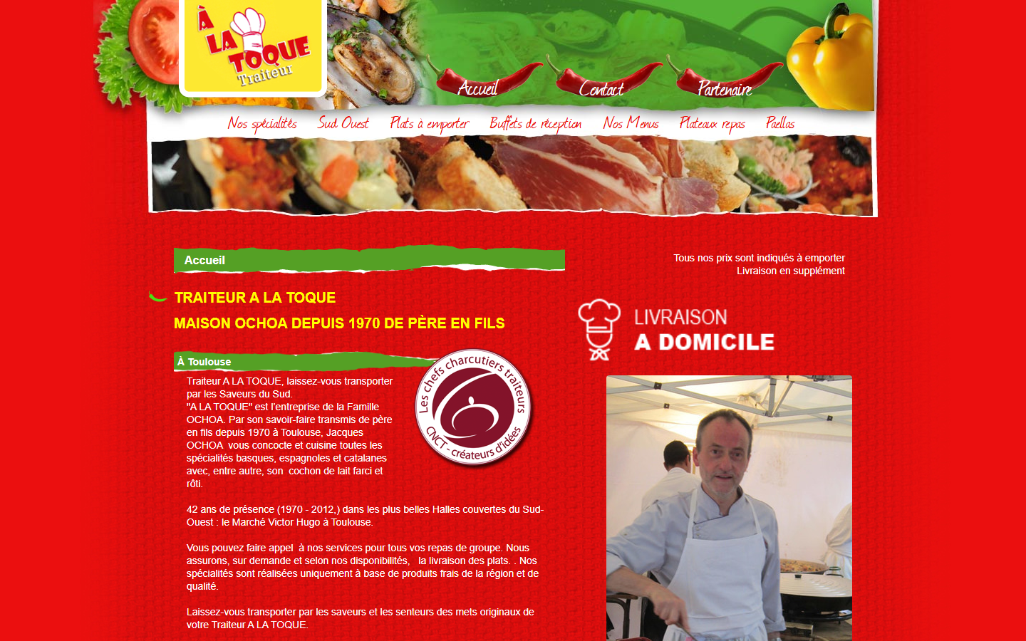 Capture du site officiel de A La Toque