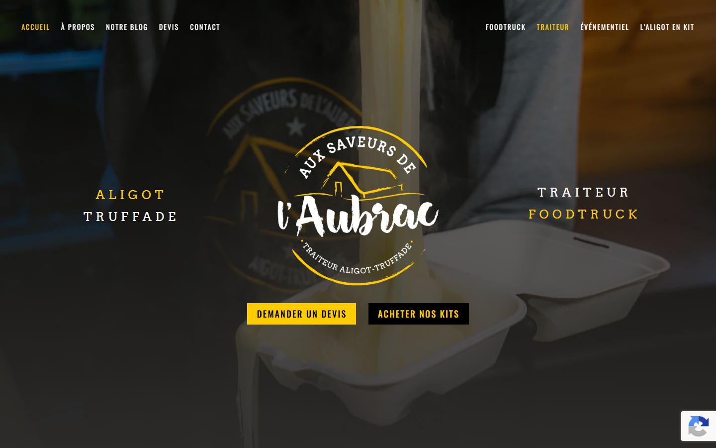 Capture du site officiel de Aux Saveurs de l'Aubrac - Traiteur Aligot & Truffade