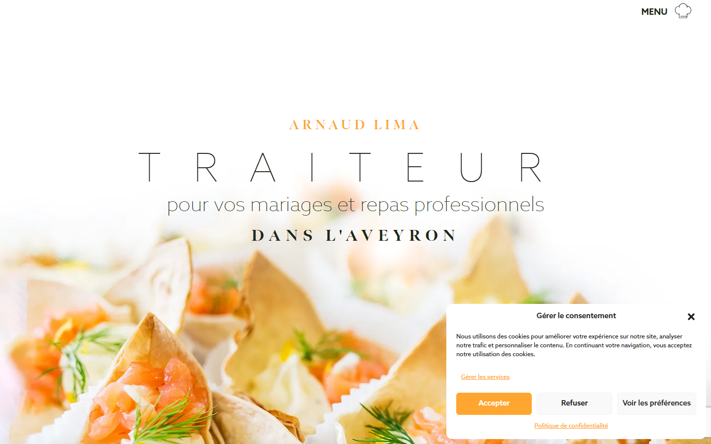 Capture du site officiel de Arnaud Lima Traiteur