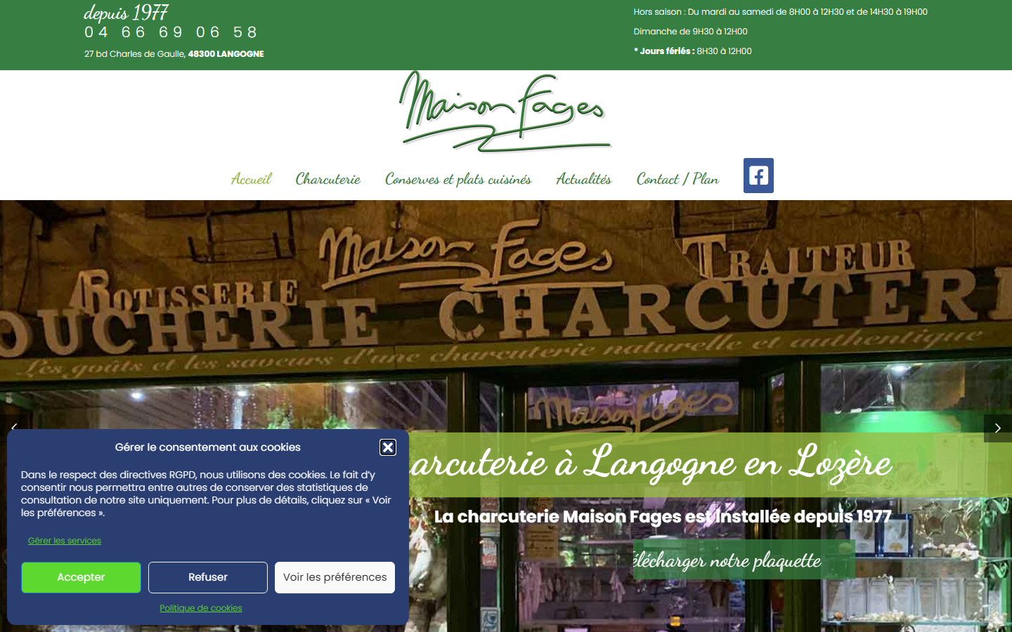 Capture du site officiel de Maison Fages