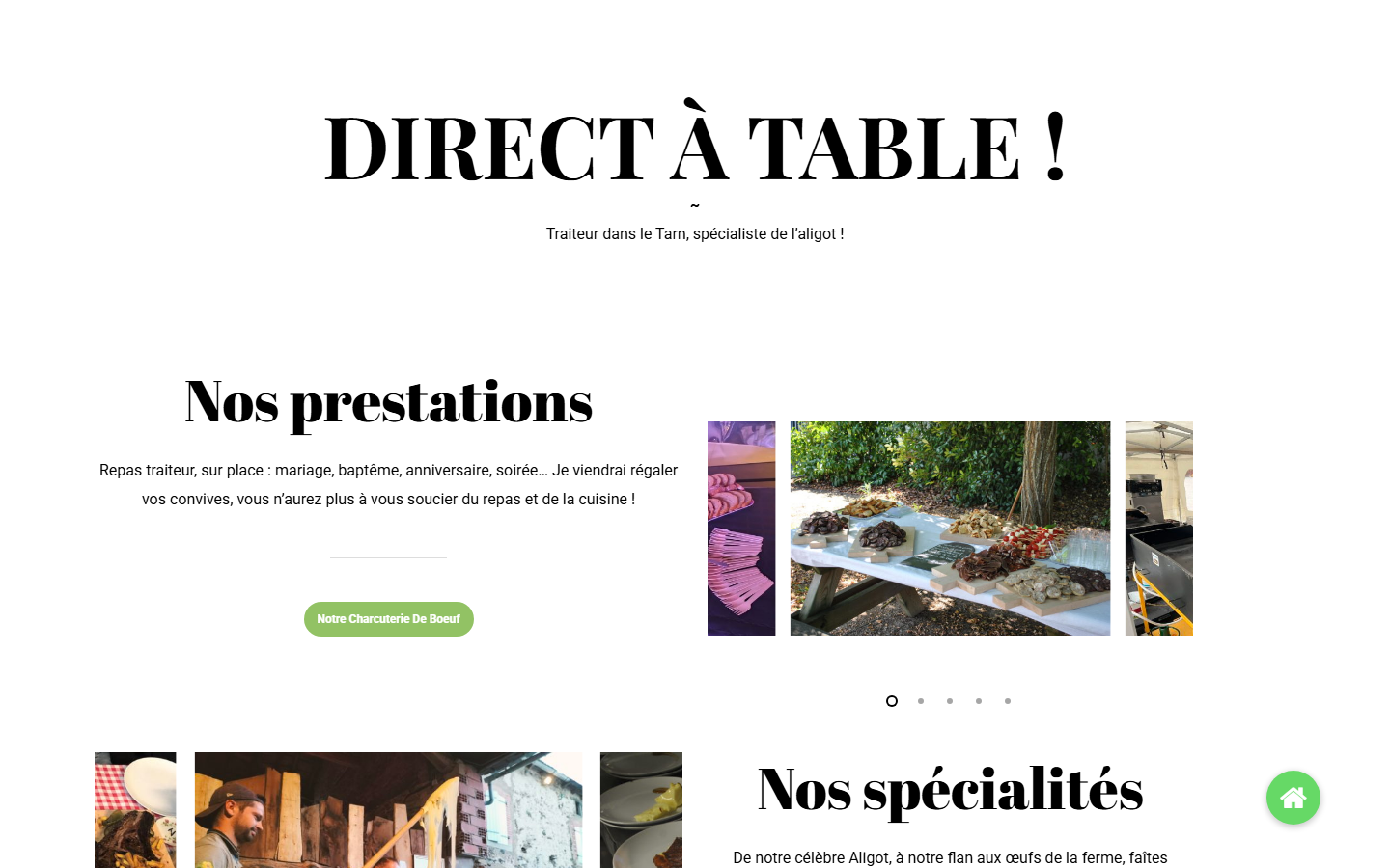 Capture du site officiel de Direct à Table