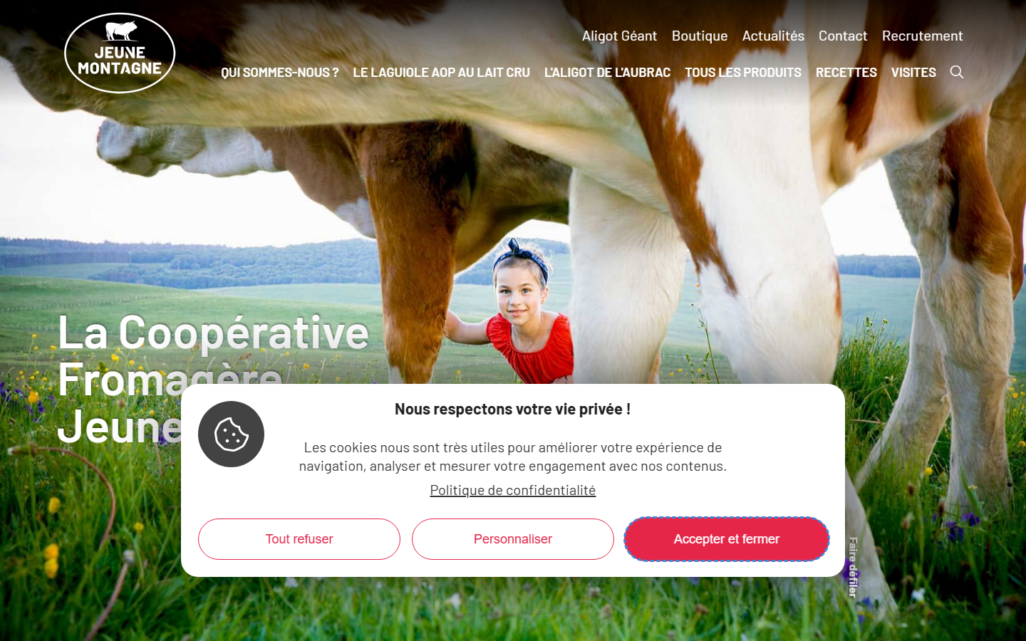 Capture du site officiel de SARL Aubrac Aligot