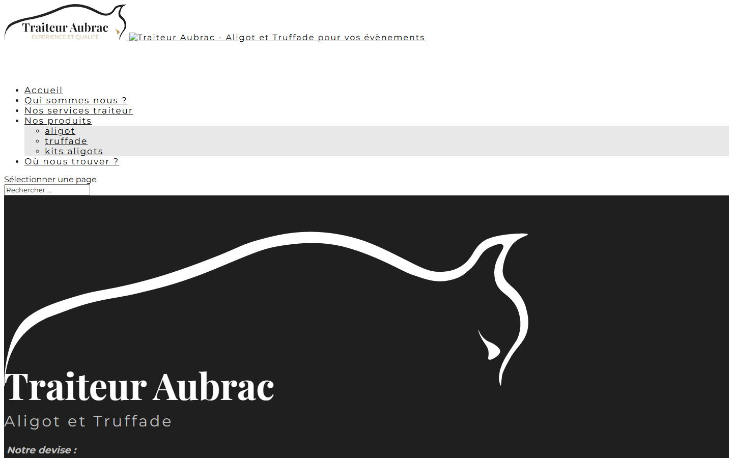 Capture du site officiel de TRAITEUR AUBRAC