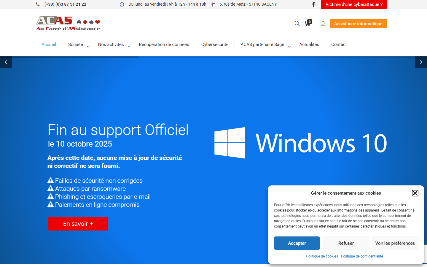 Aperçu du site de ACAS INFORMATIQUE