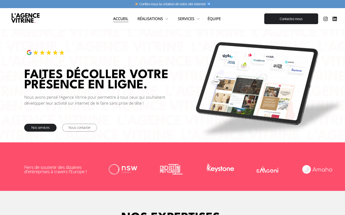 Aperçu du site de L'Agence Vitrine