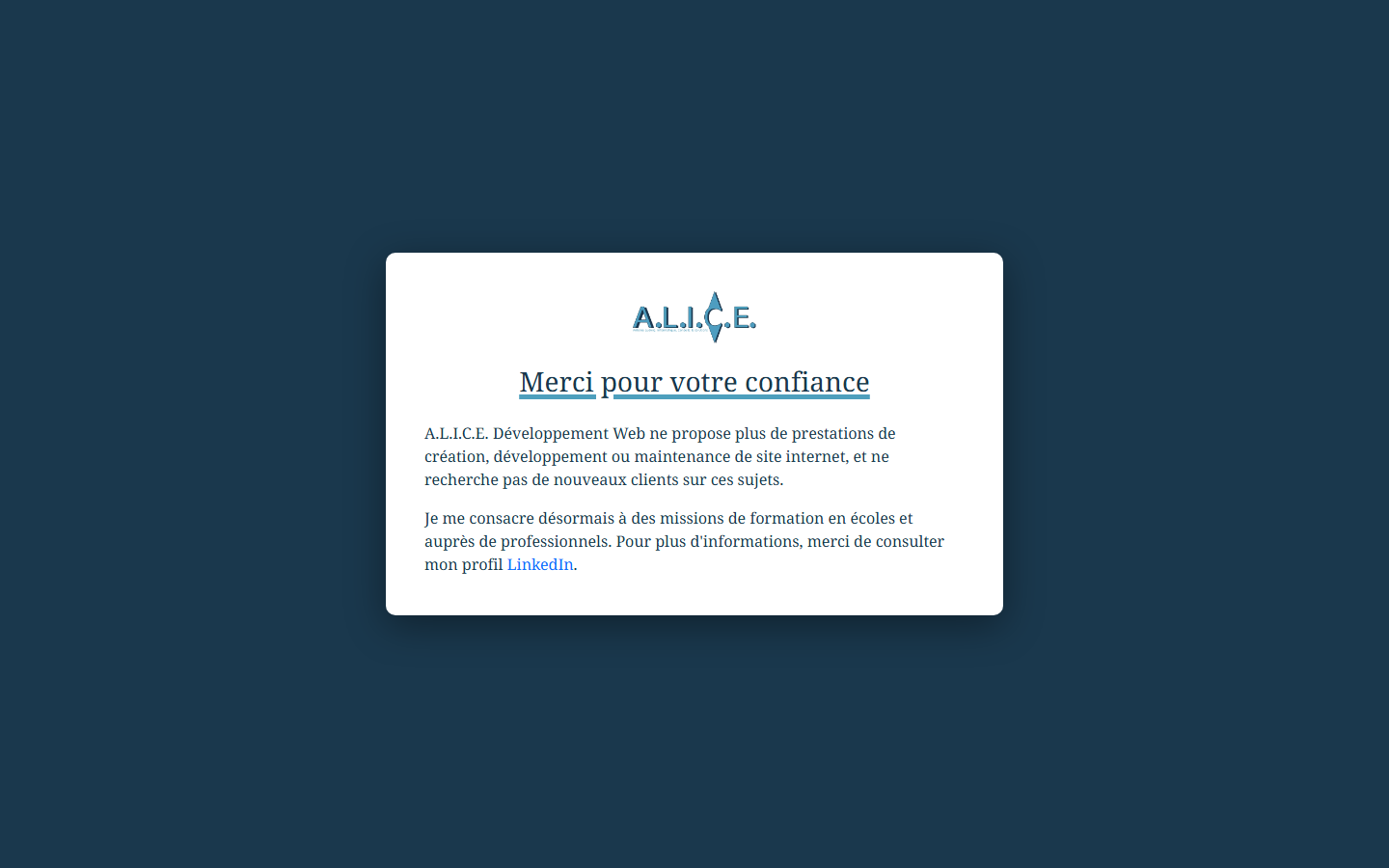 Aperçu du site de A.L.I.C.E. DEVELOPPEMENT WEB