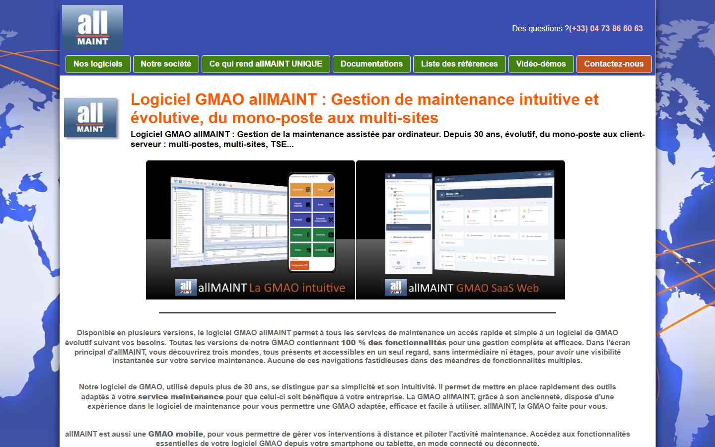 Aperçu du site de Logiciel GMAO allMAINT