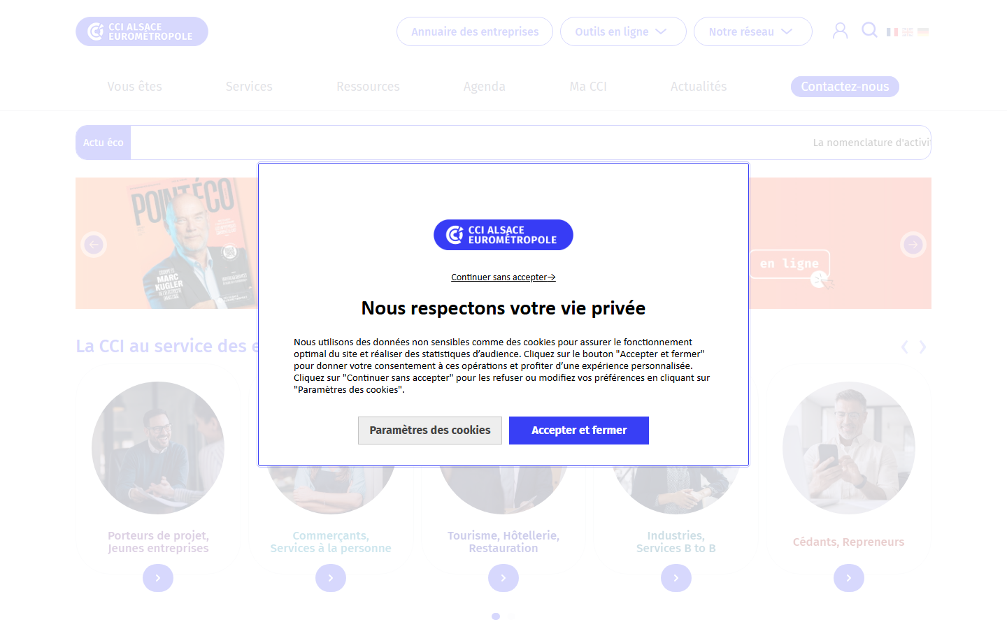 Aperçu du site de CHAMBRE DE COMMERCE ET D'INDUSTRIE TERRITORIALE ALSACE EUROMETROPOLE