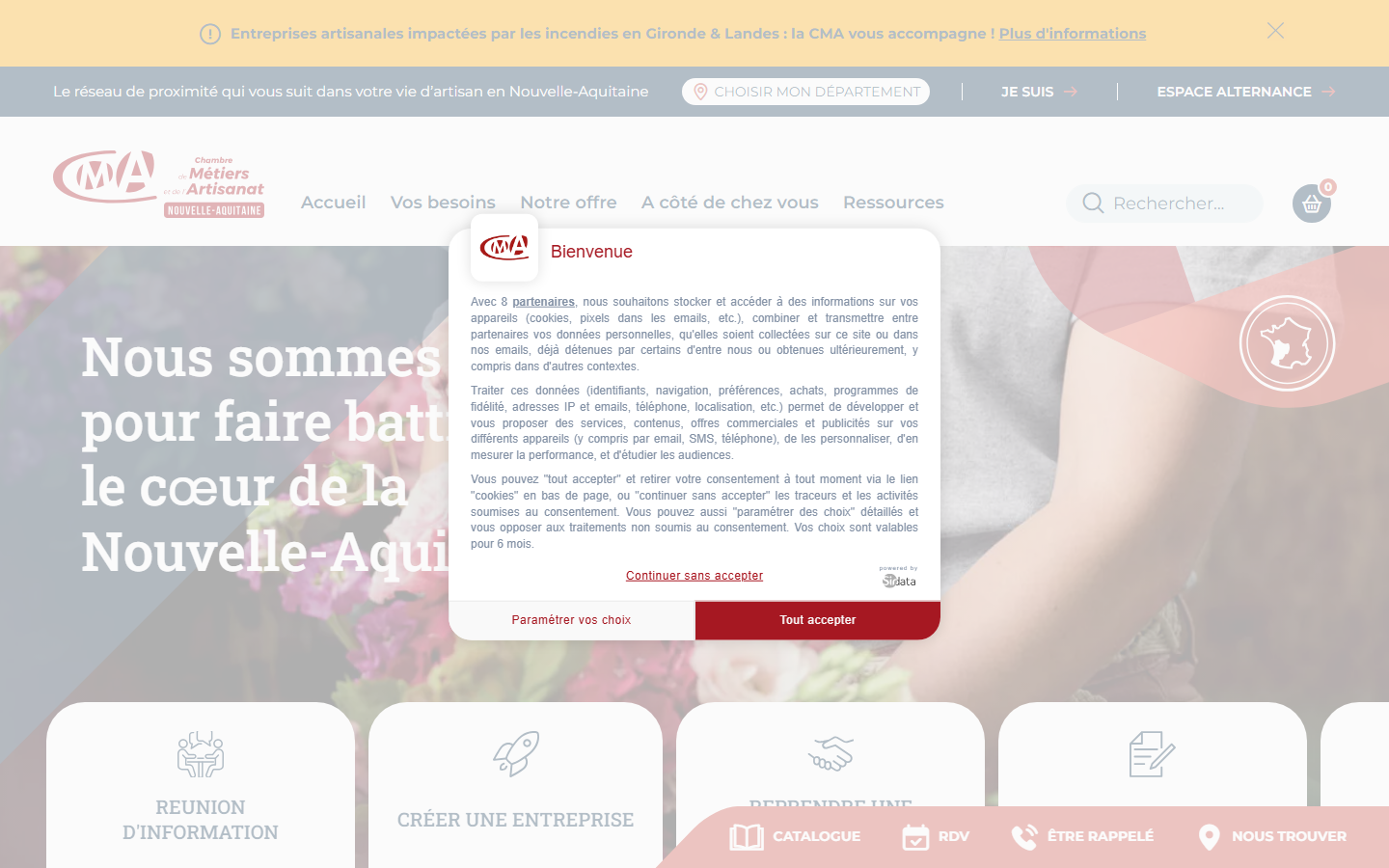 Aperçu du site de CHAMBRE DE METIERS ET DE L'ARTISANAT DE REGION NOUVELLE AQUITAINE