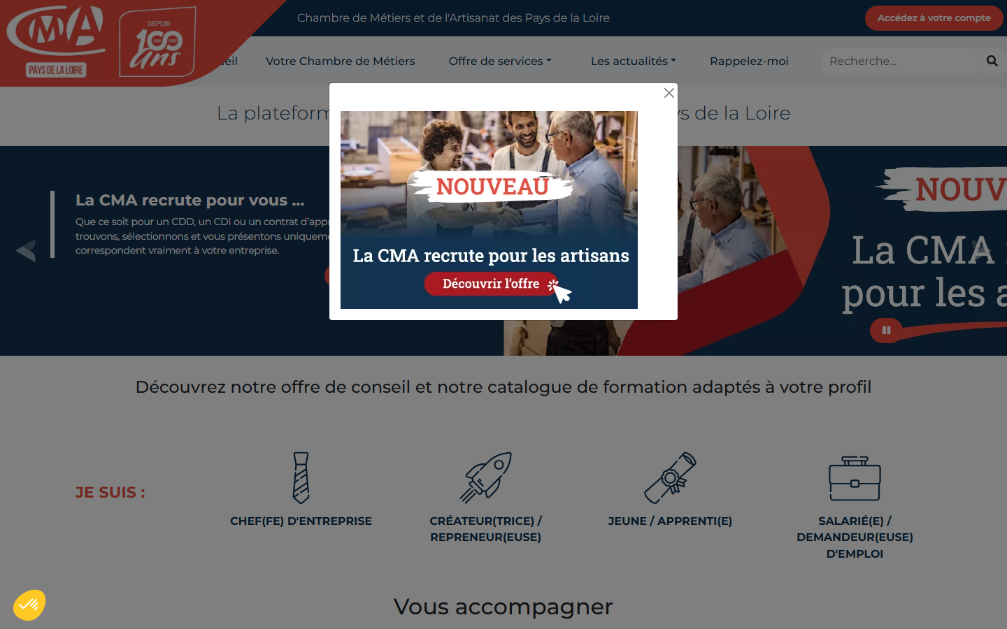 Aperçu du site de Chambre de métiers et de l'artisanat Pays de la Loire