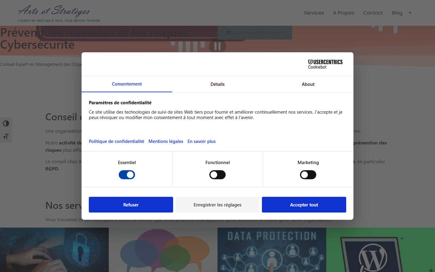 Aperçu du site de Arts et Stratèges