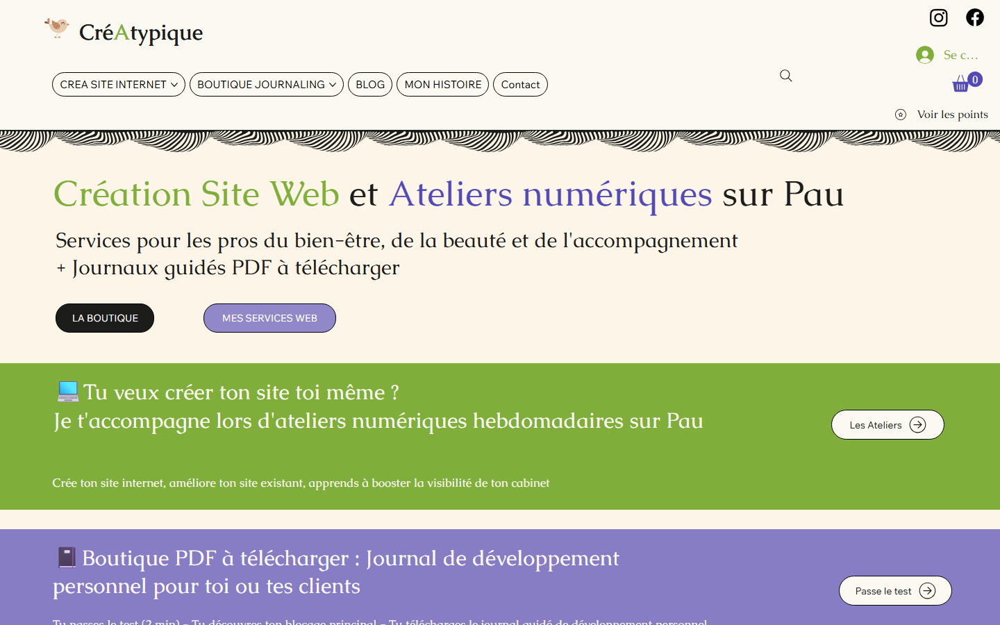 Aperçu du site de L'Atelier Créatif Pau