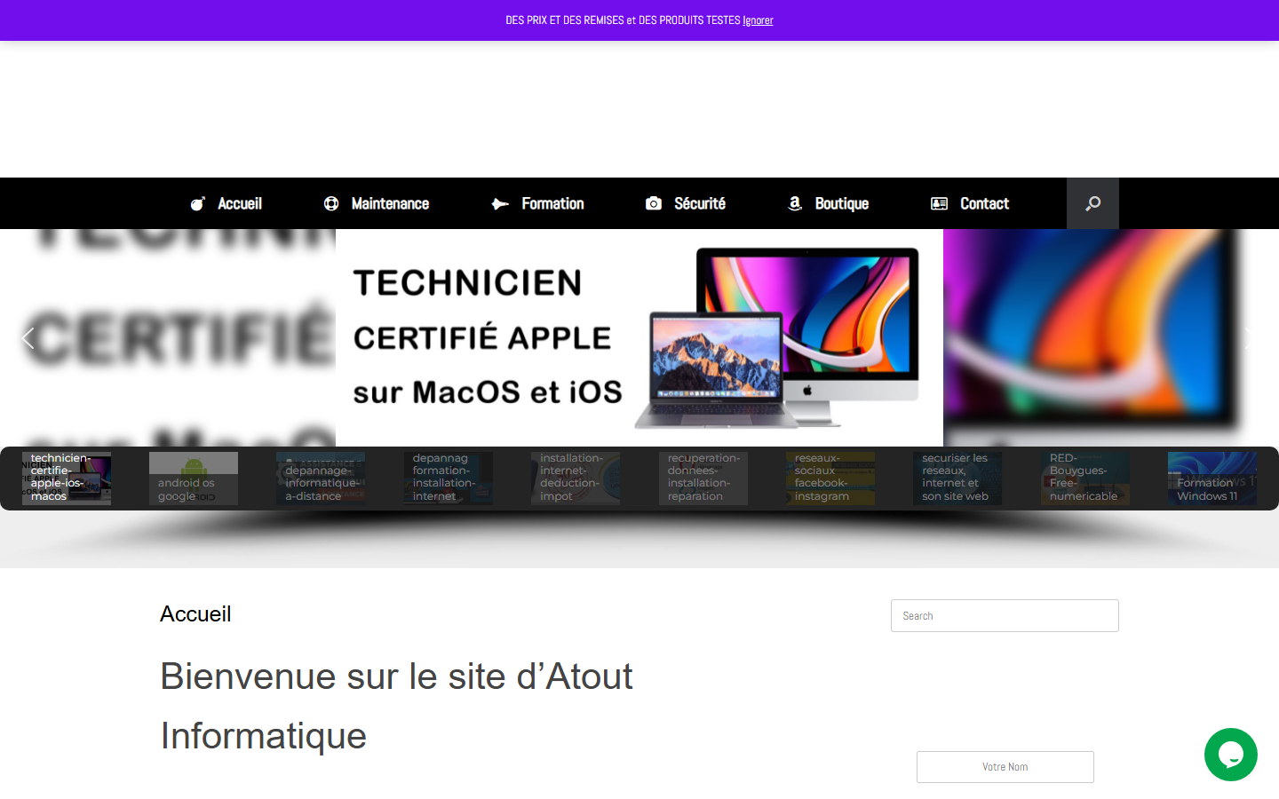Aperçu du site de Atout Informatique