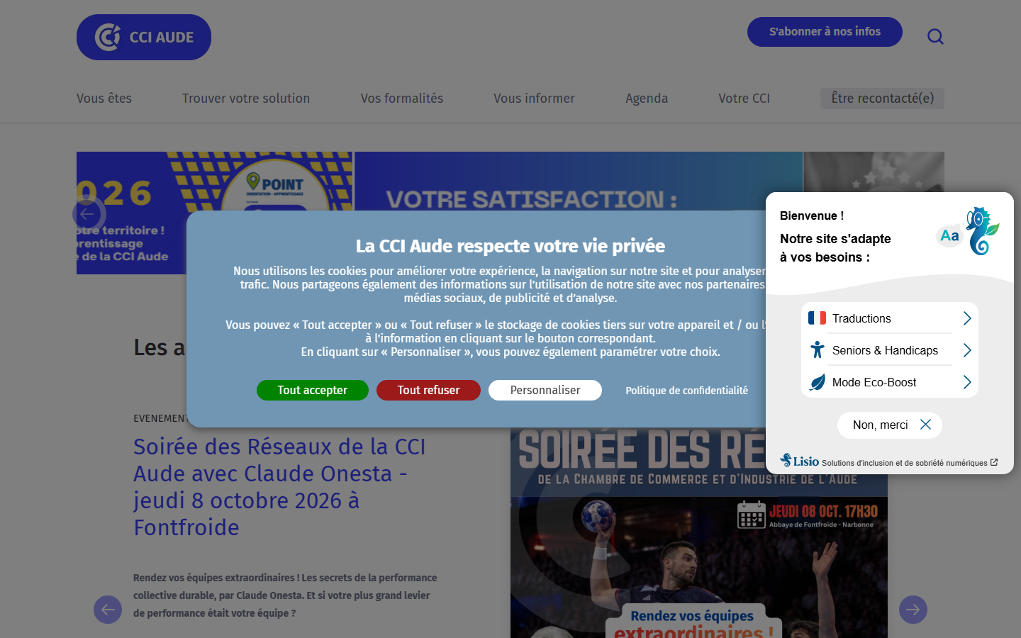 Aperçu du site de Chambre de commerce et d'industrie Aude