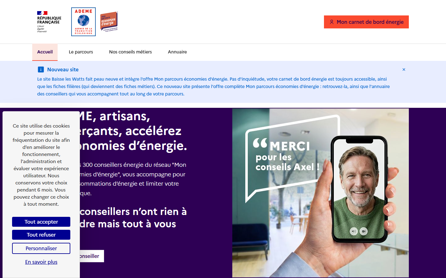 Aperçu du site de Baisse les Watts