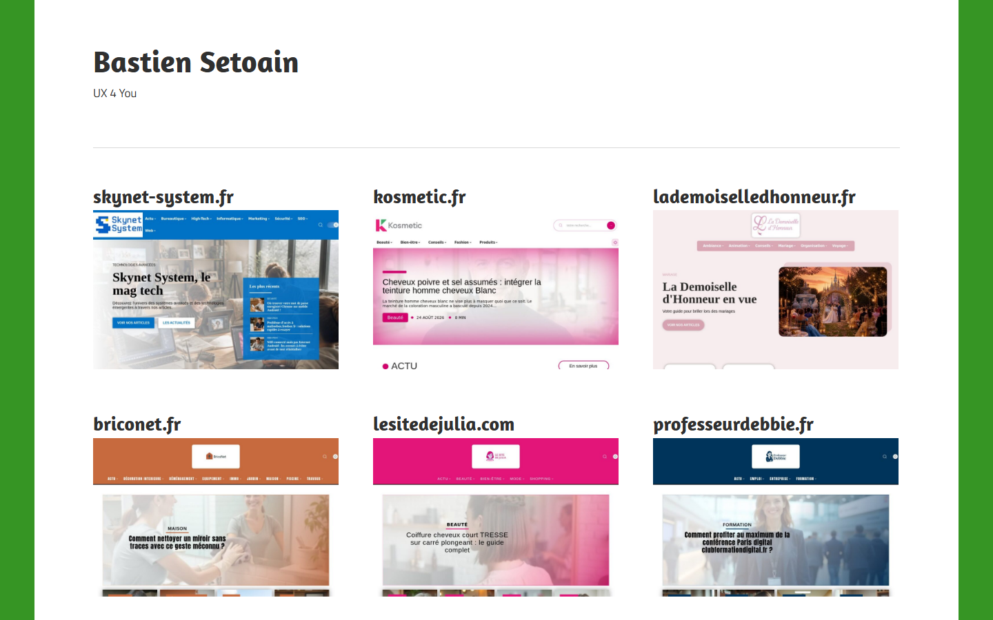 Aperçu du site de Bastien SETOAIN