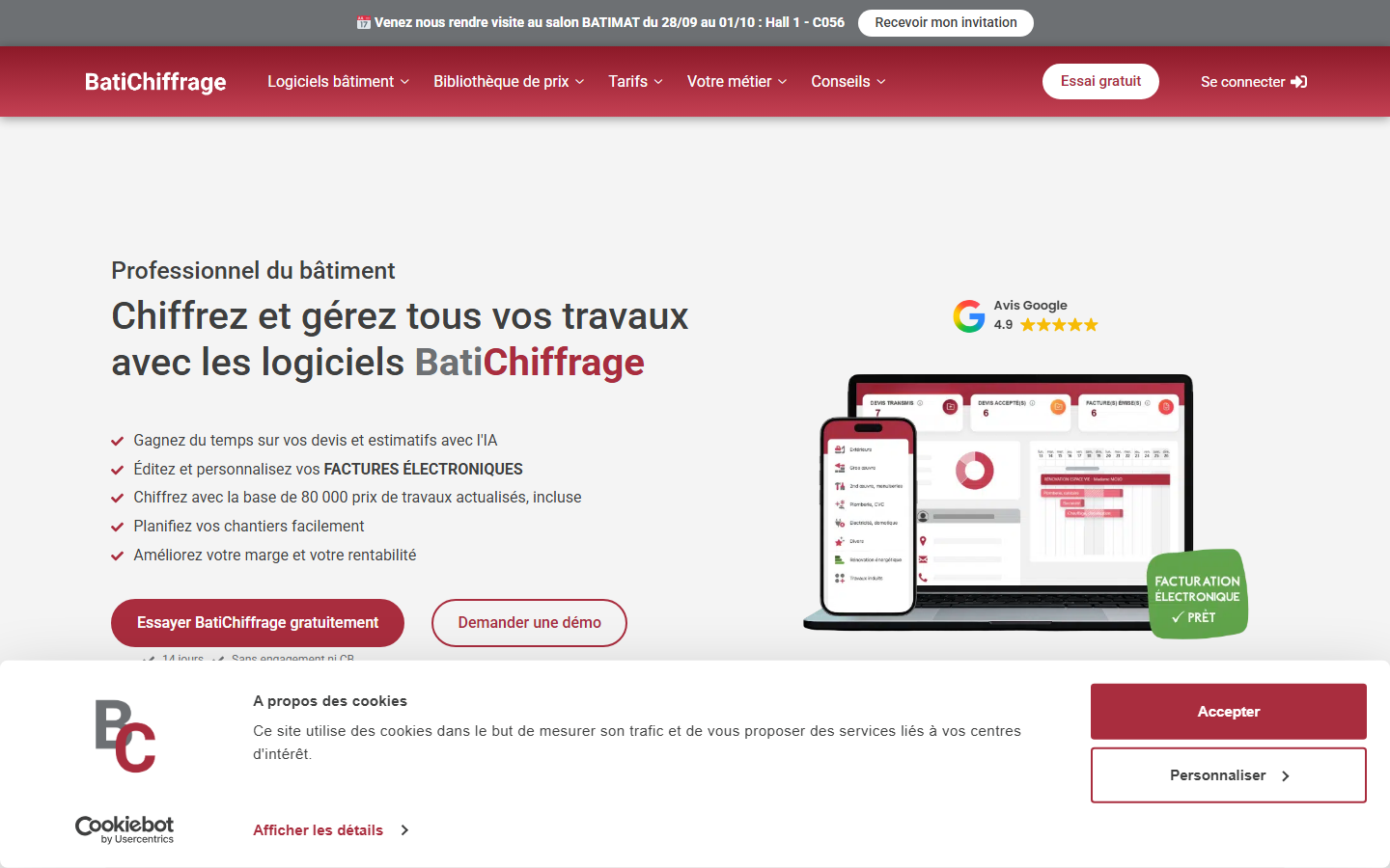 Aperçu du site de BatiChiffrage