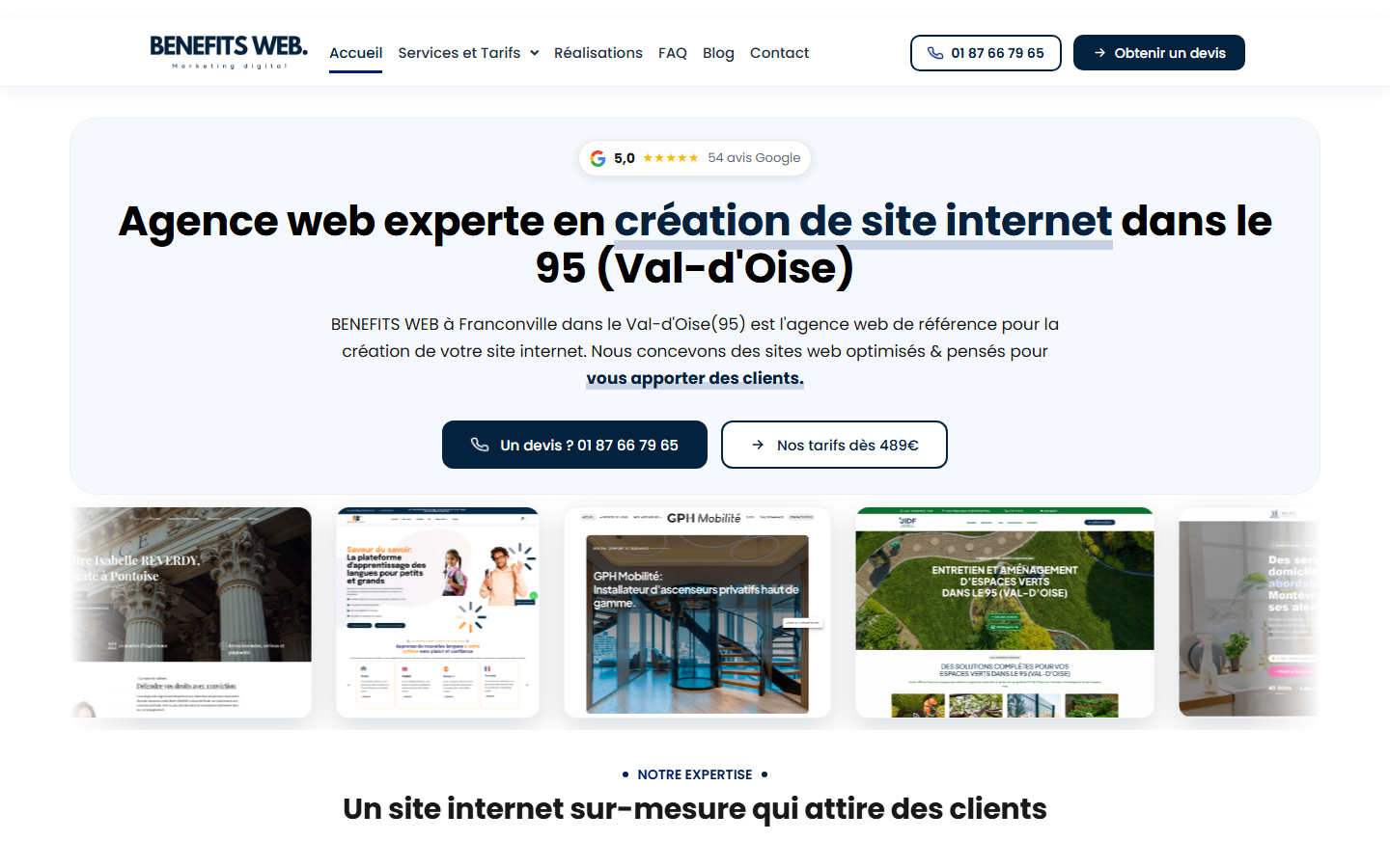 Aperçu du site de BENEFITS WEB