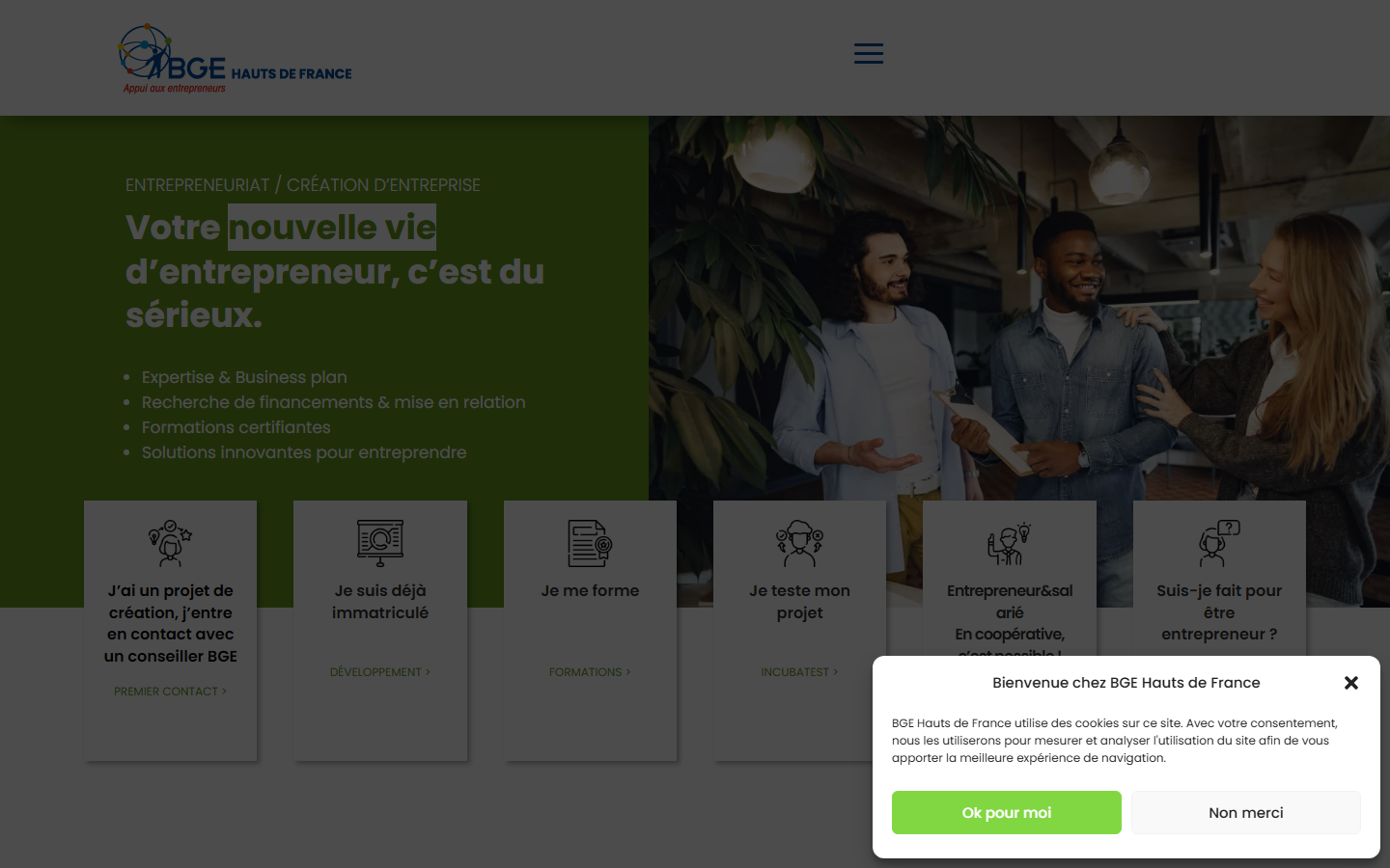 Aperçu du site de BGE HAUTS DE FRANCE