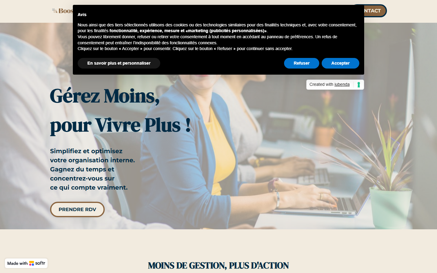 Aperçu du site de BOOST'ADMIN