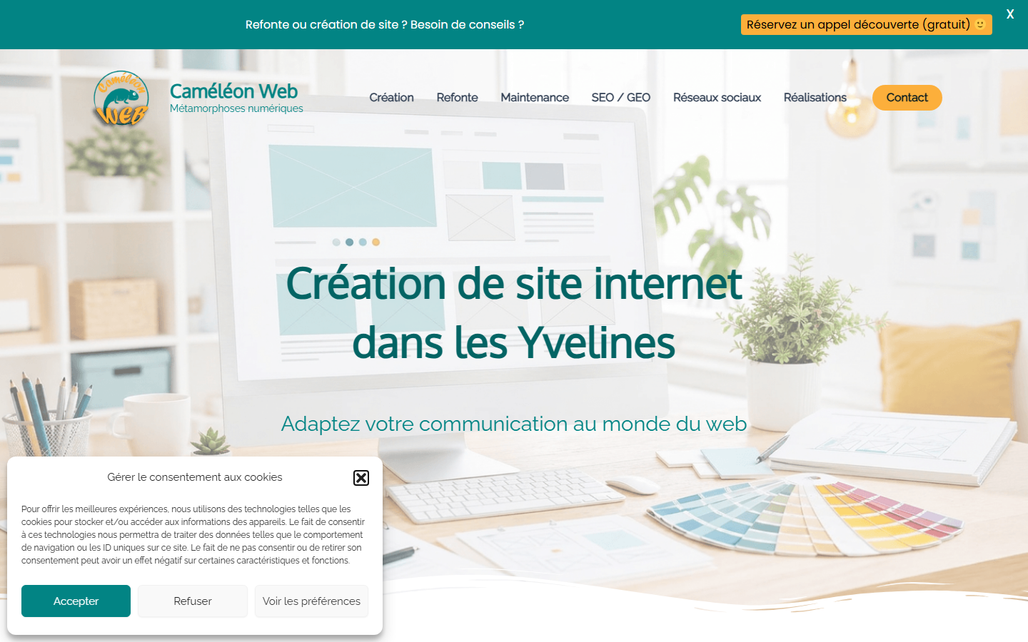 Aperçu du site de Caméléon Web