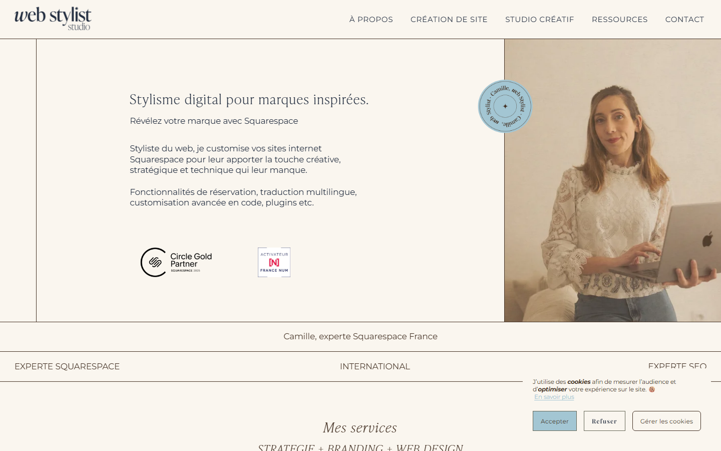 Aperçu du site de Camille, Web Stylist