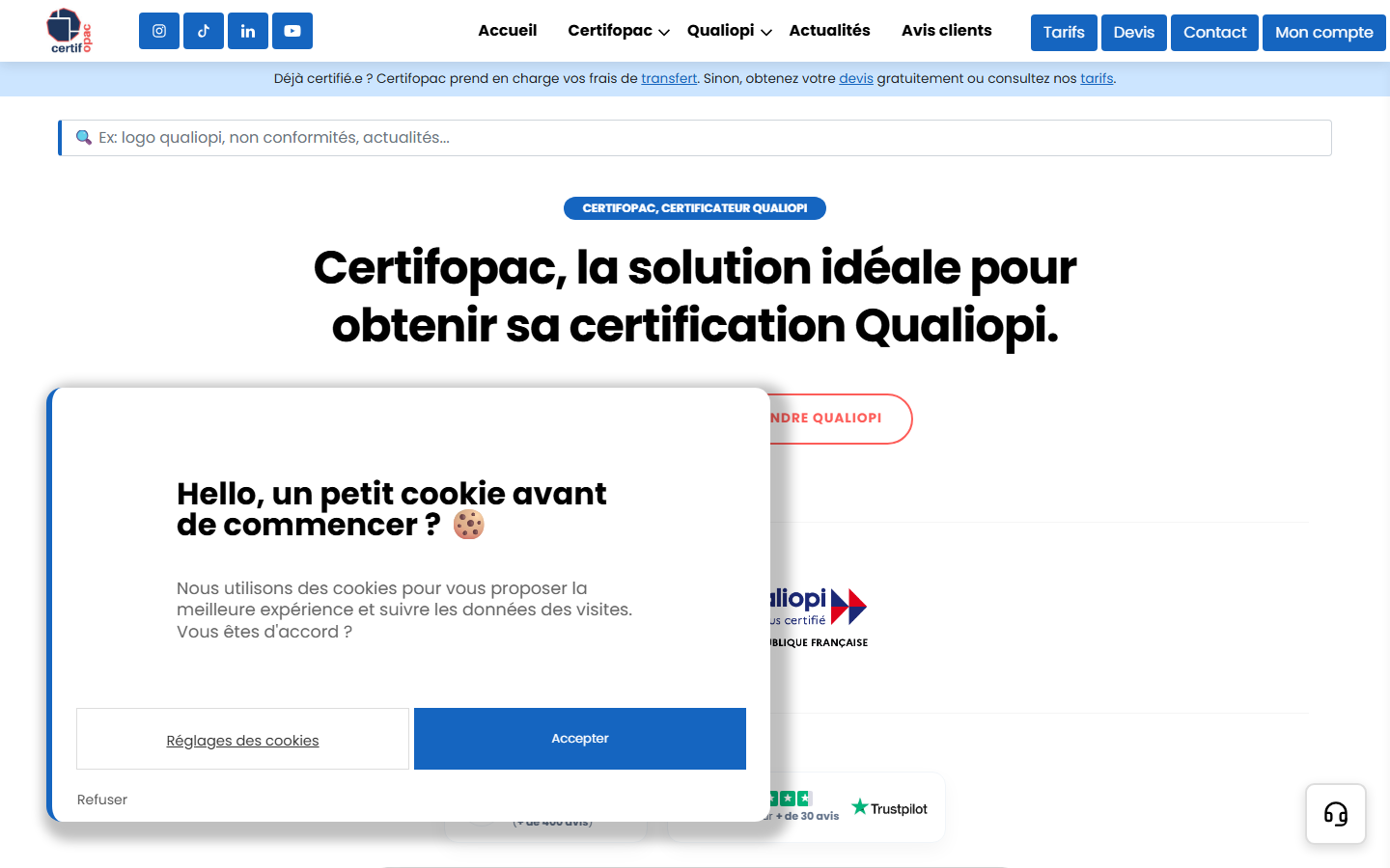 Aperçu du site de CERTIFOPAC