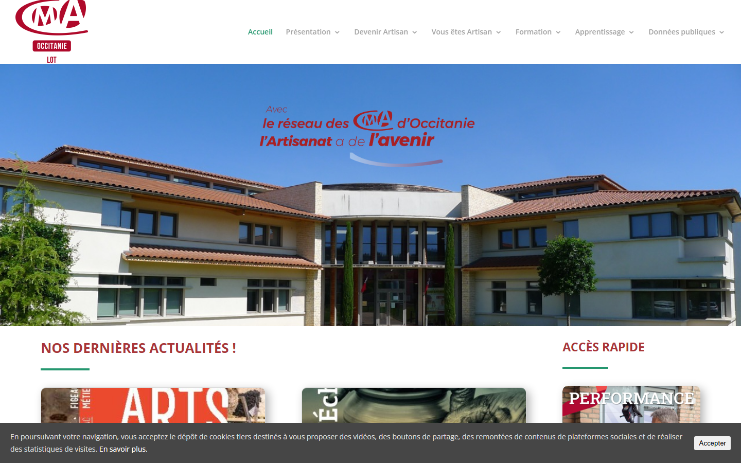 Aperçu du site de Chambre de Métiers et de l'Artisanat du Lot