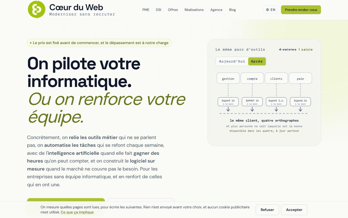 Aperçu du site de Coeur du Web