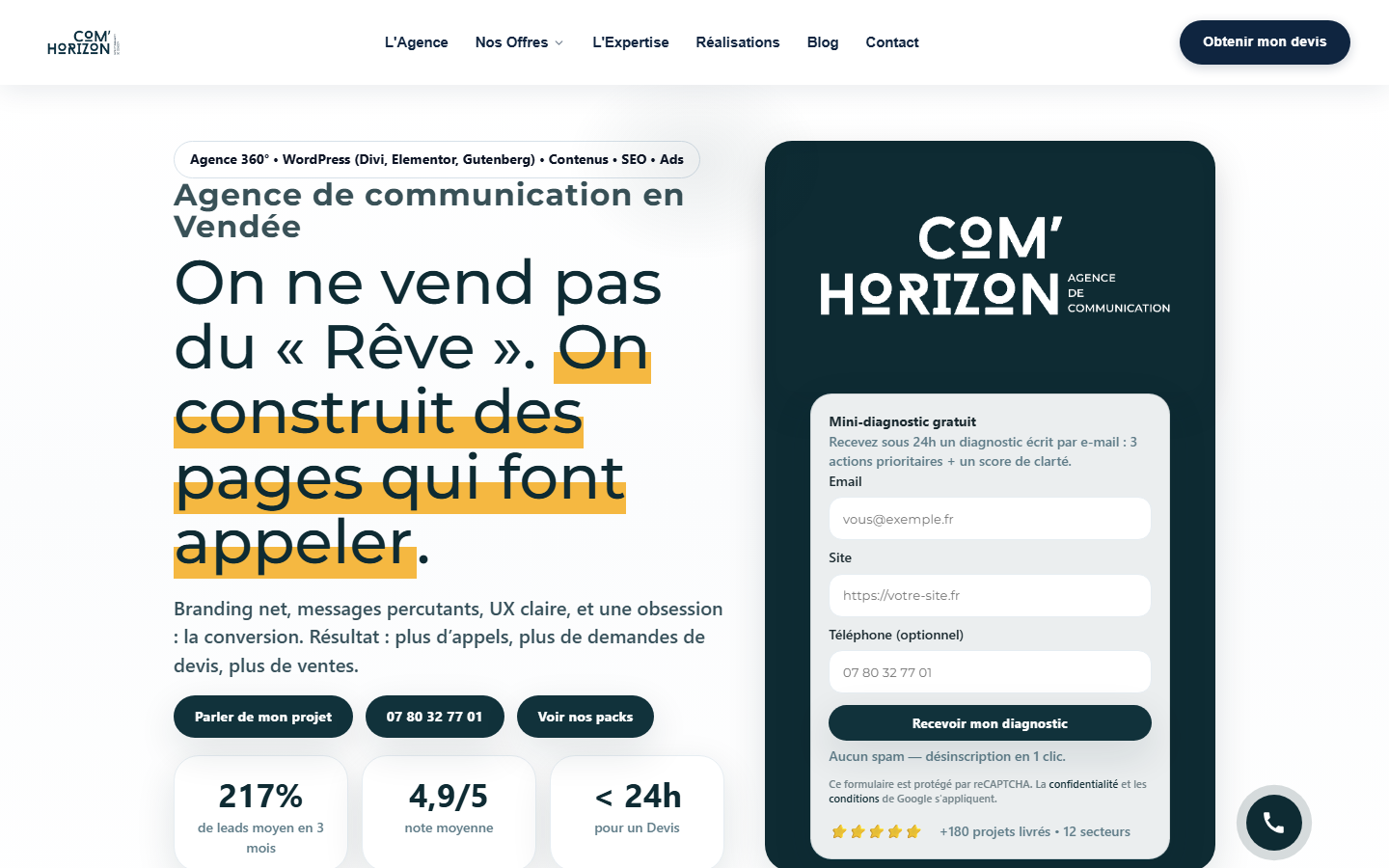 Aperçu du site de COM'HORIZON