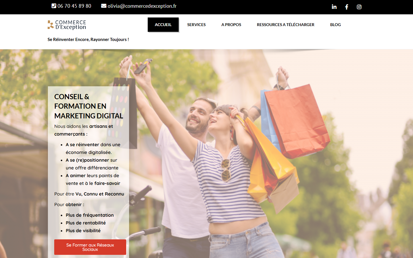 Aperçu du site de Commerce d'exception
