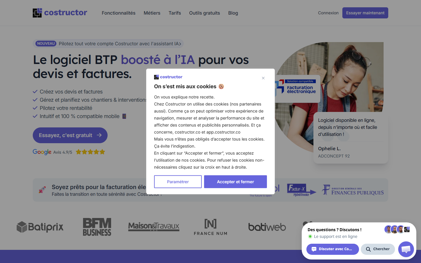 Aperçu du site de Costructor