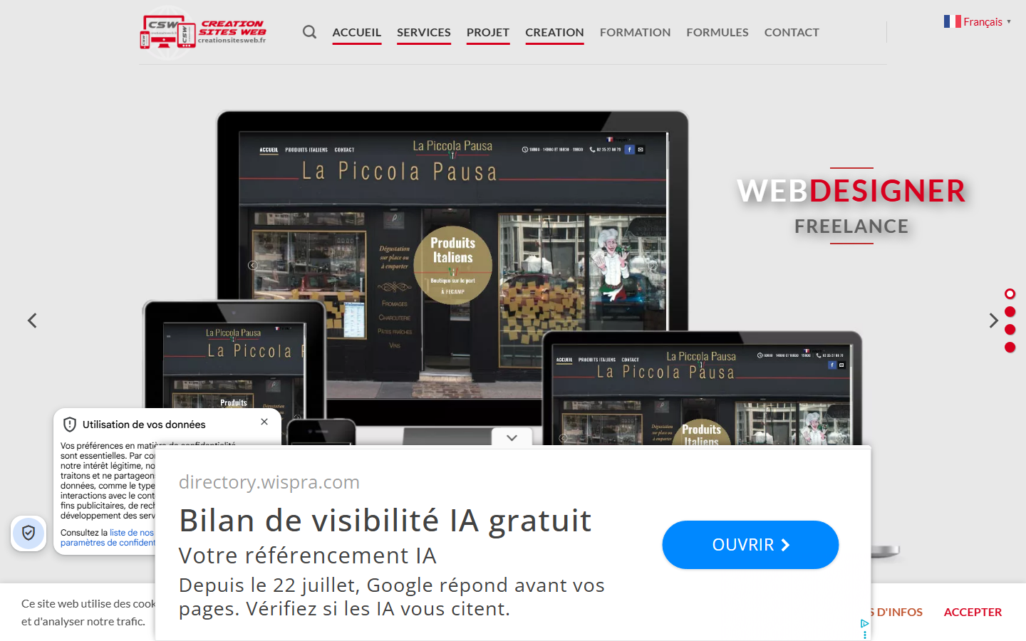 Aperçu du site de CREATION SITES WEB