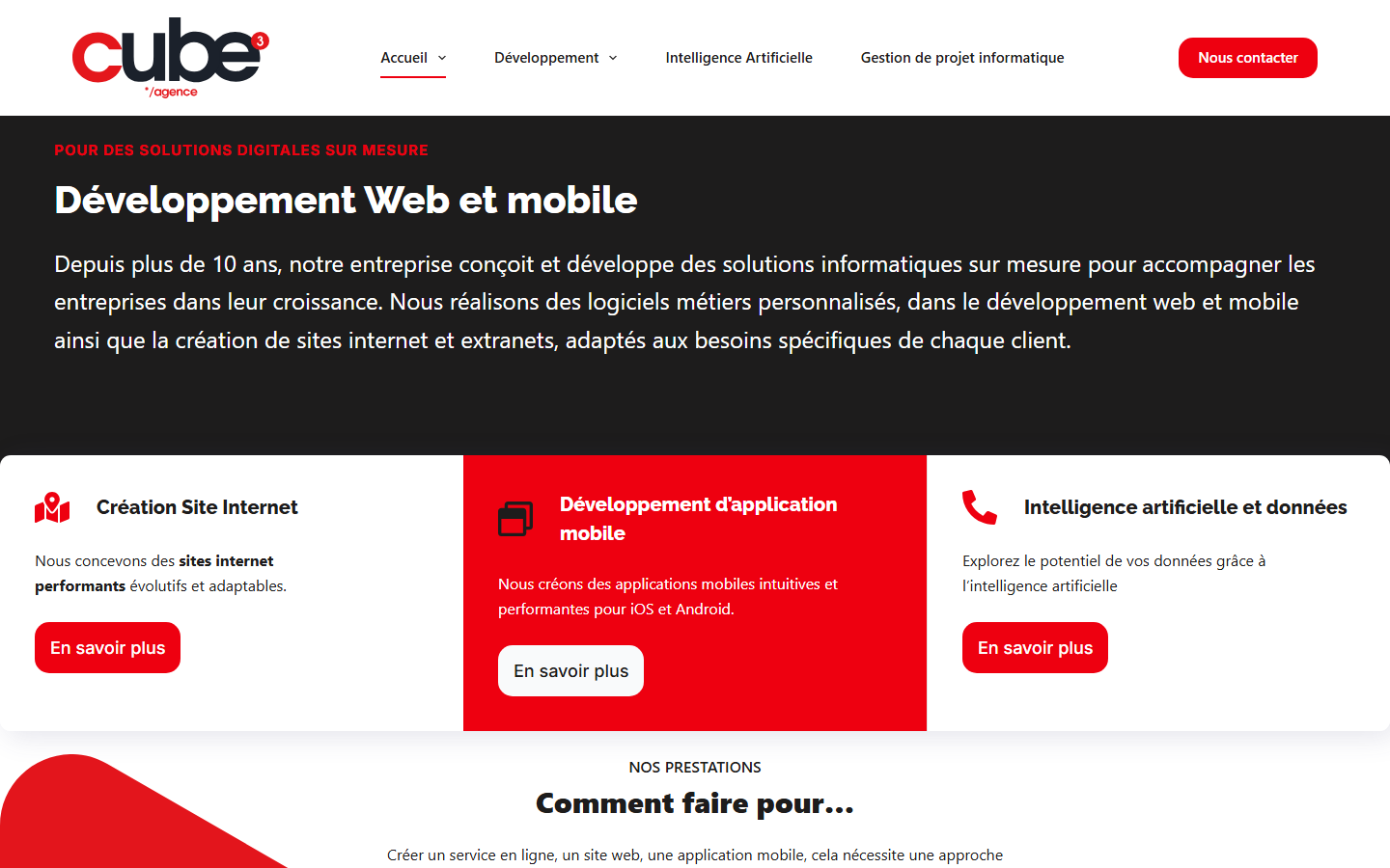 Aperçu du site de Agence Cube