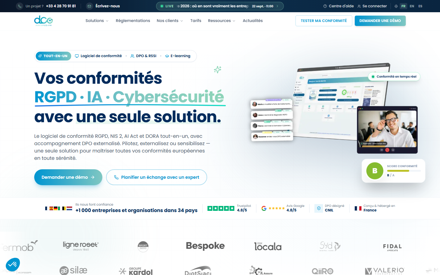 Aperçu du site de Data Comply One