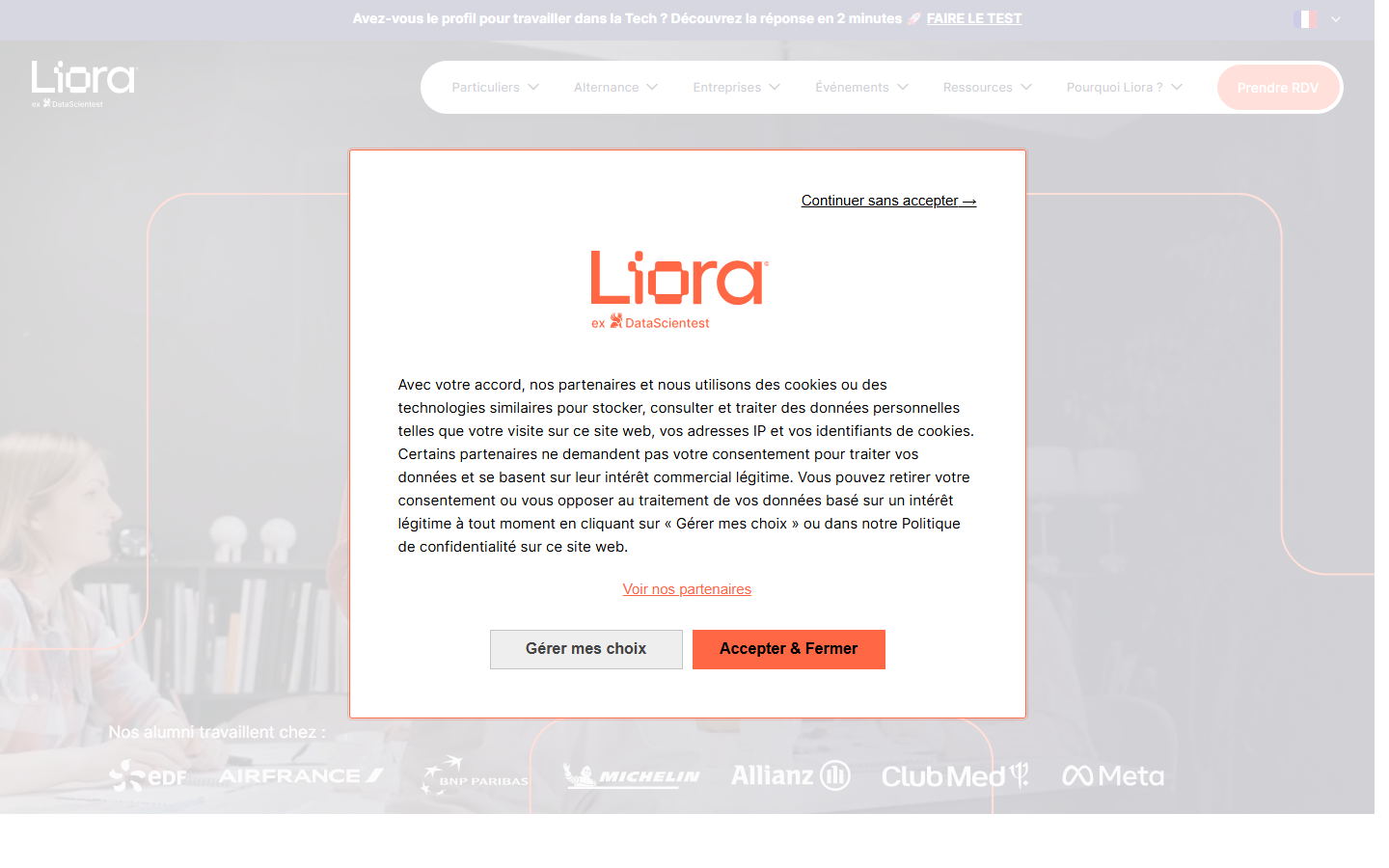 Aperçu du site de DATASCIENTEST