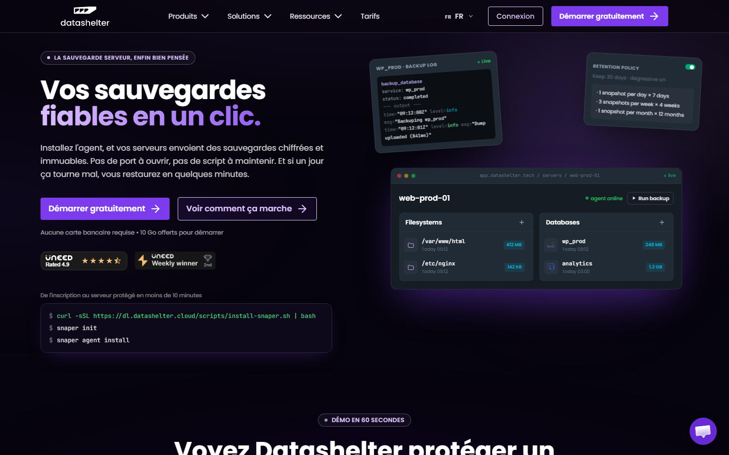 Aperçu du site de Datashelter