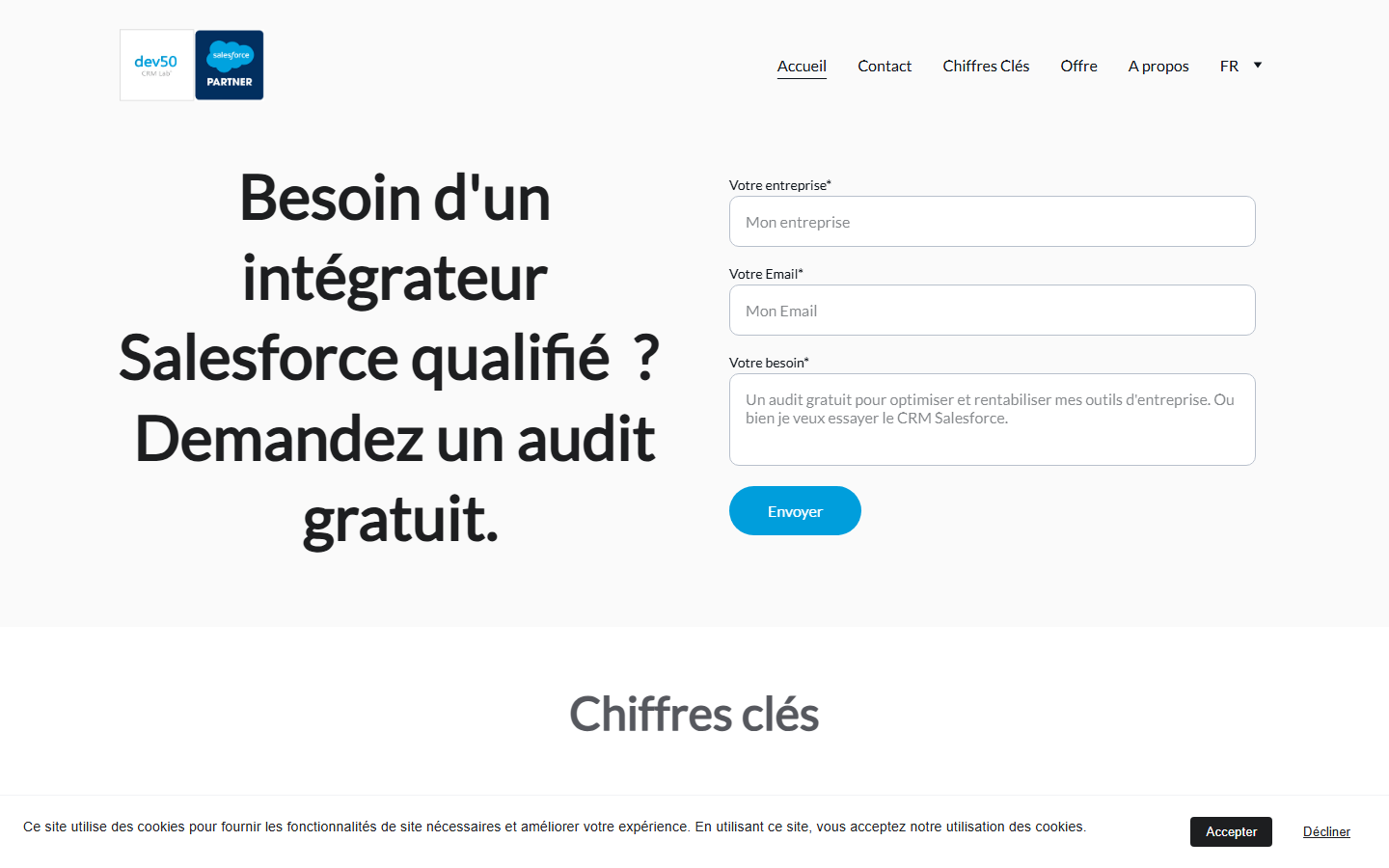 Aperçu du site de dev50 - CRM Lab