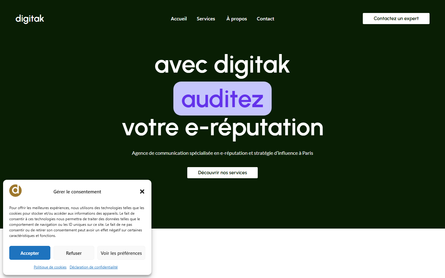 Aperçu du site de DIGITAK