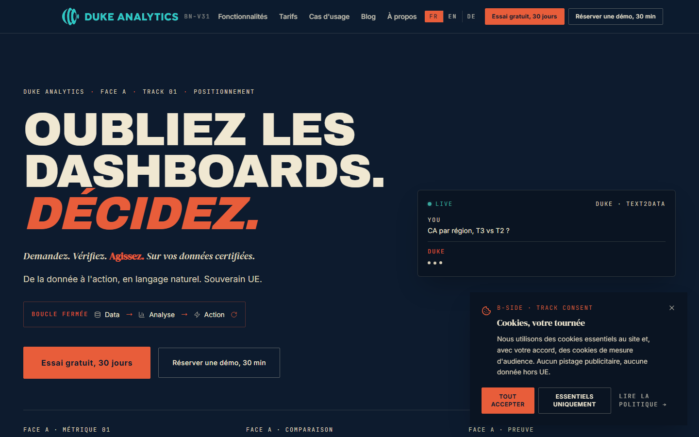 Aperçu du site de DUKE Analytics