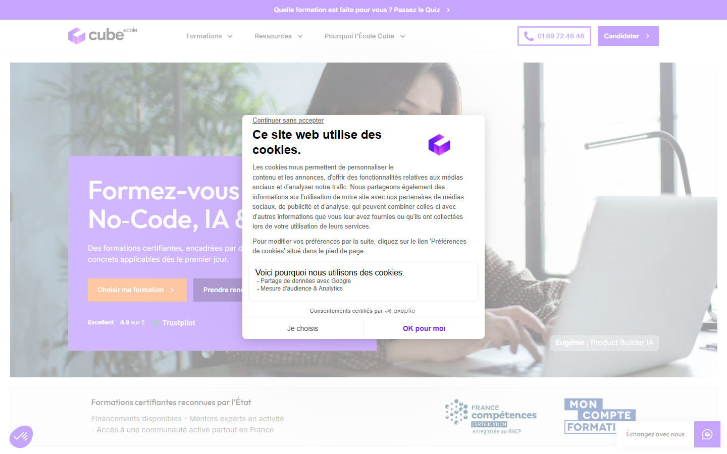 Aperçu du site de École Cube
