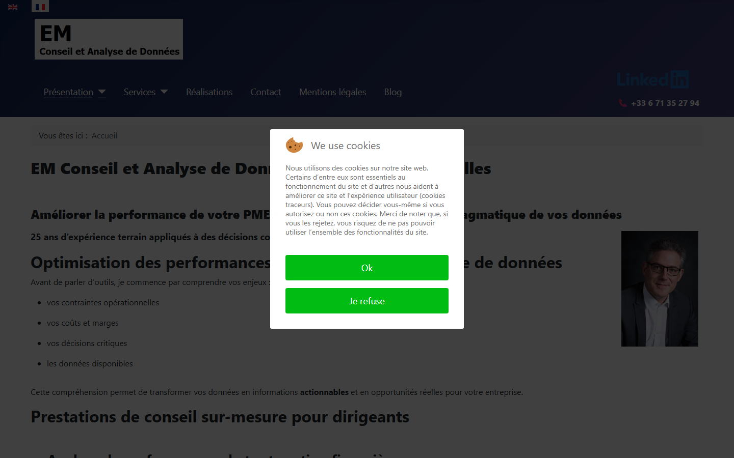 Aperçu du site de EM Conseil et Analyse de Données
