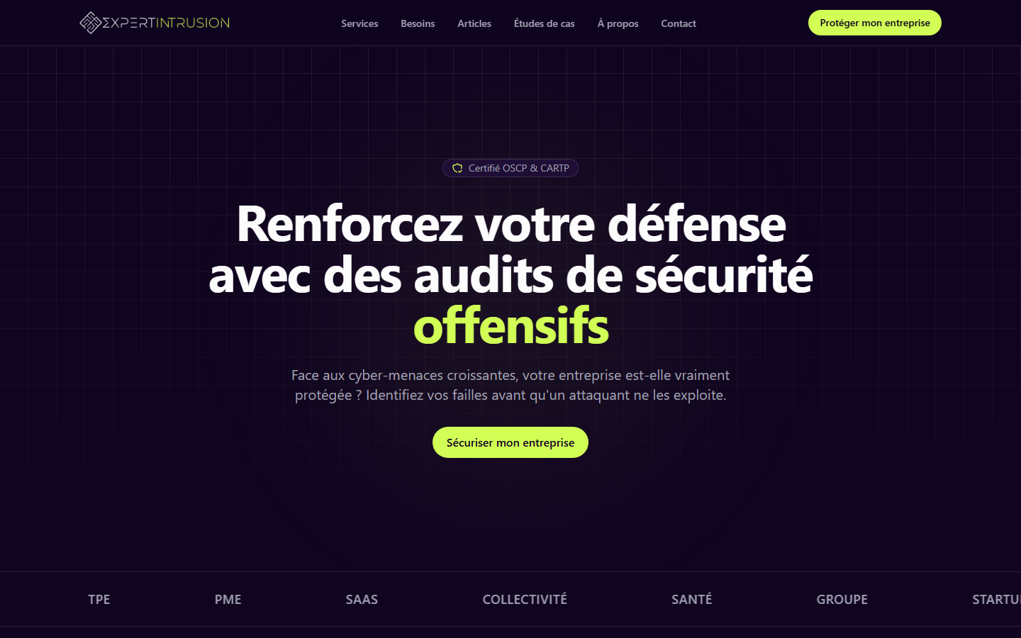Aperçu du site de Expert Intrusion