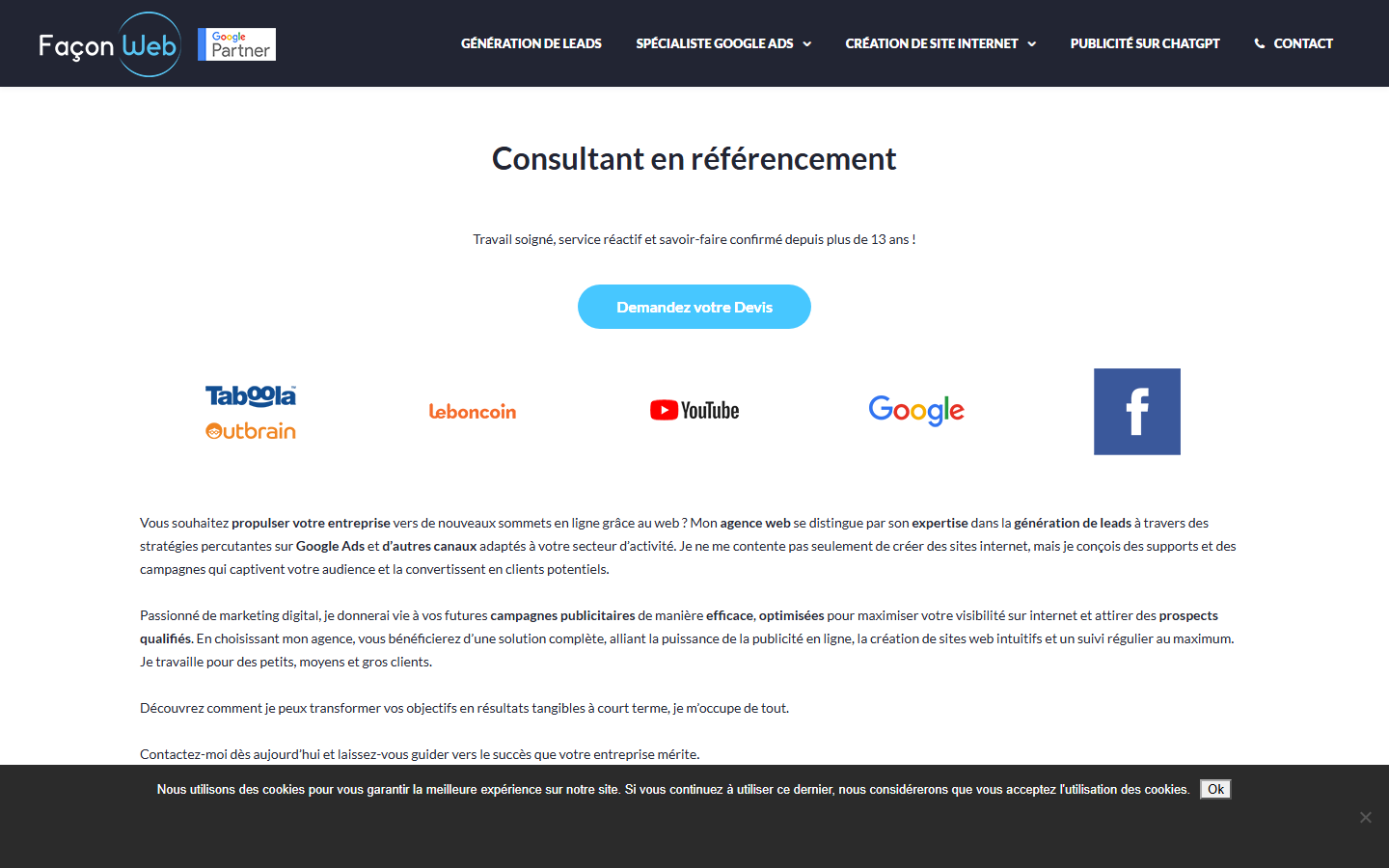 Aperçu du site de Façon Web