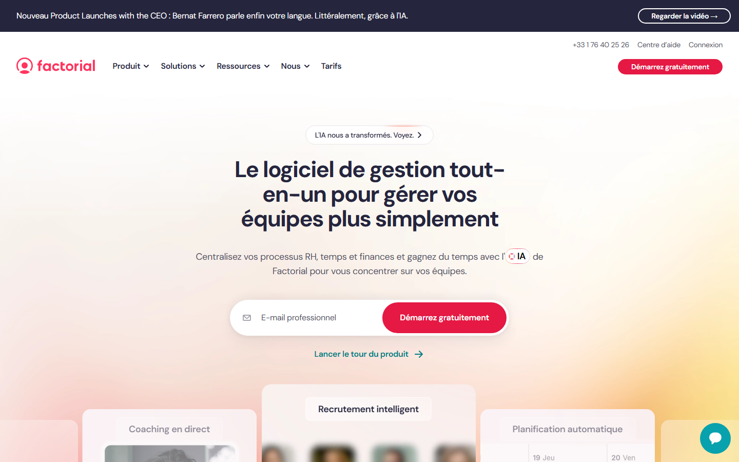 Aperçu du site de Factorial