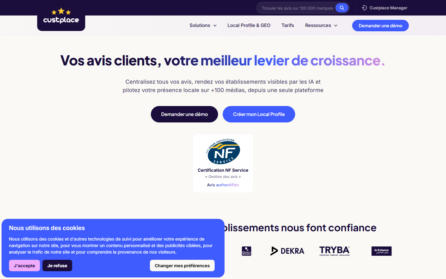 Aperçu du site de Custplace