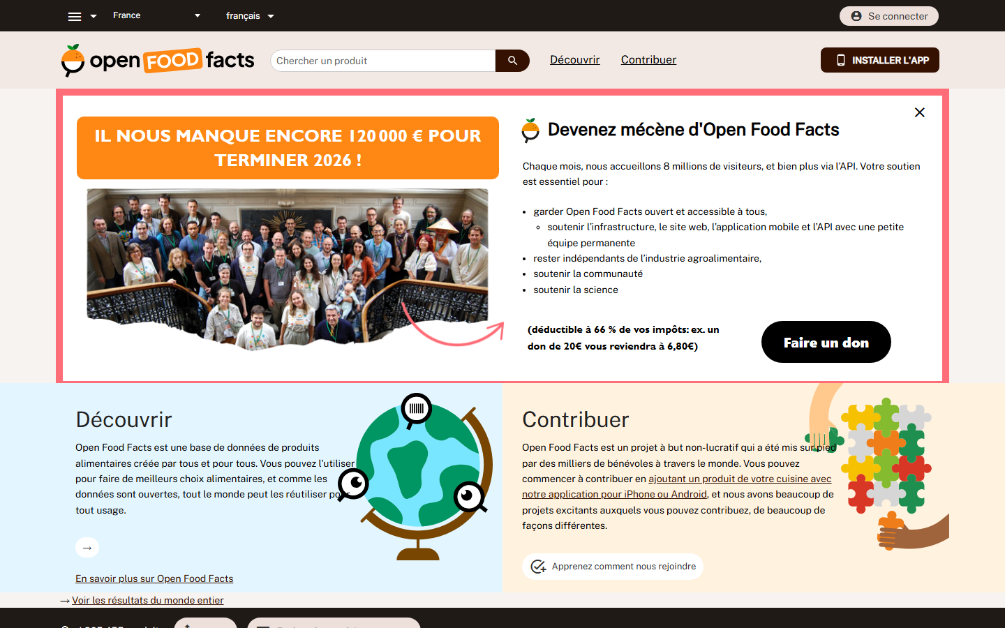 Aperçu du site de OPEN FOOD FACTS