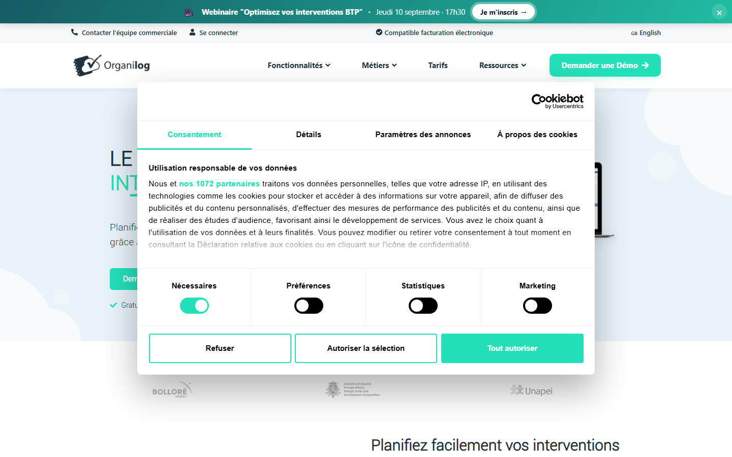 Aperçu du site de Organilog