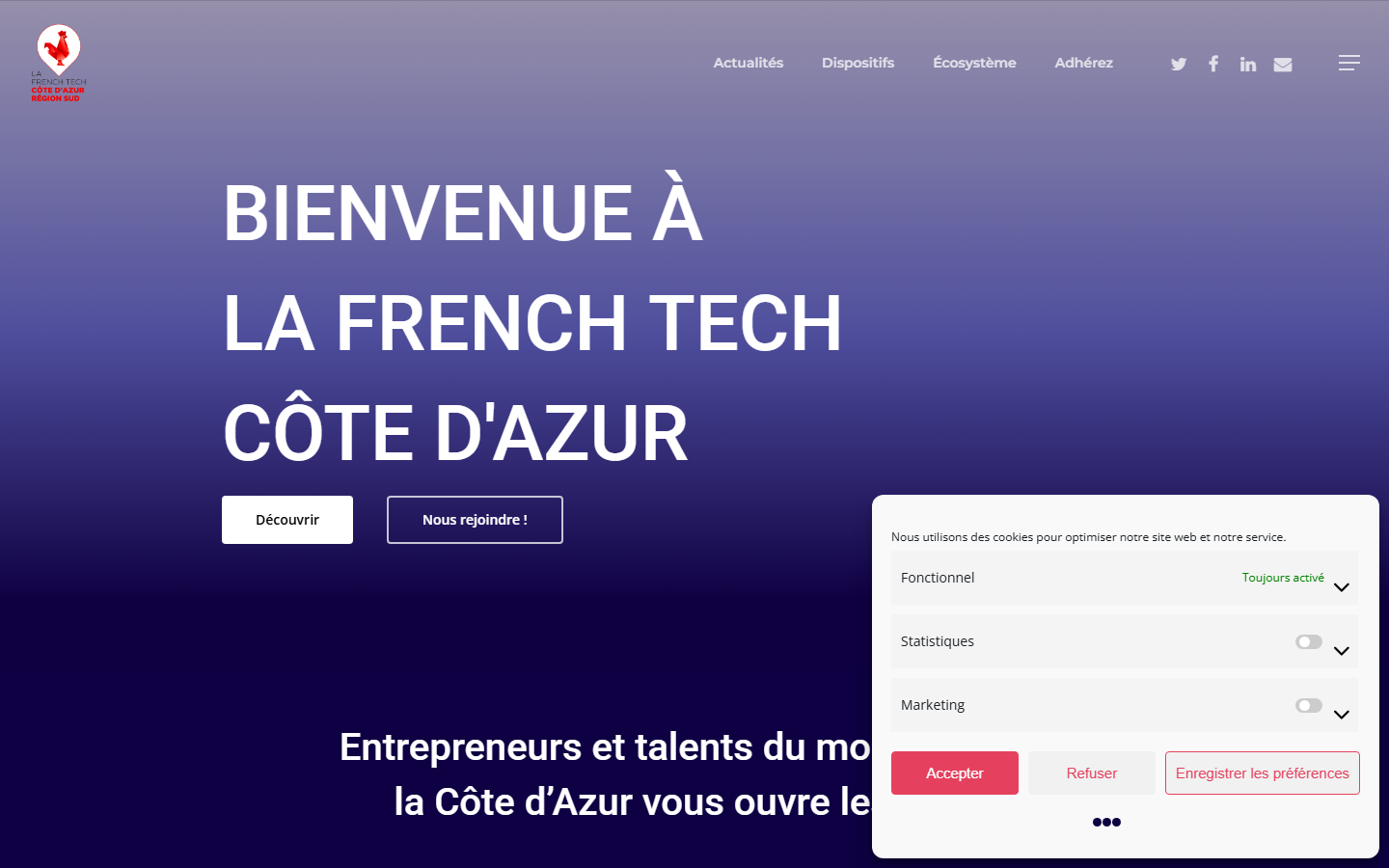 Aperçu du site de FRENCH TECH COTE D'AZUR