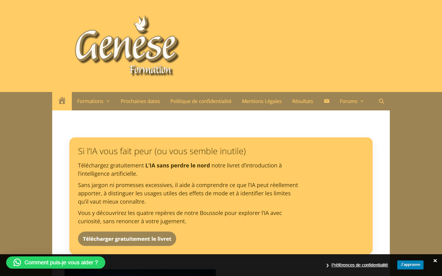 Aperçu du site de Genèse Formation